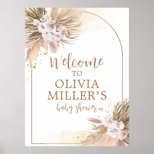 Boho Pampas Grass Desert Baby Shower Welcome Poster