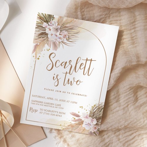 Boho Pampas Grass Desert Birthday Beige Invitation