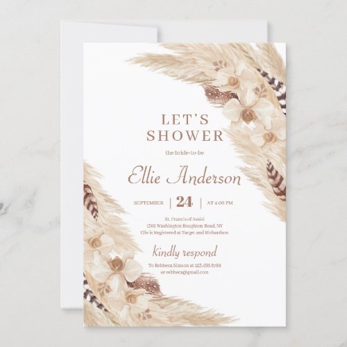 Boho Pampas grass dessert orchid bridal shower Invitation