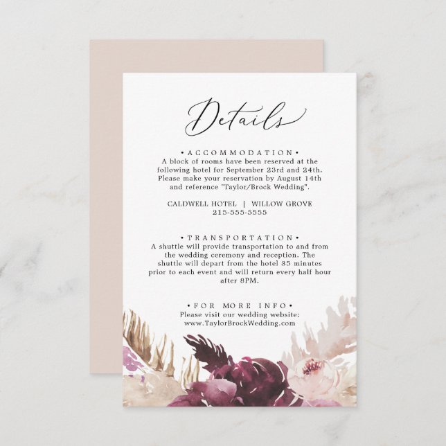 Boho Pampas Grass Details Enclosure Card (Front/Back)