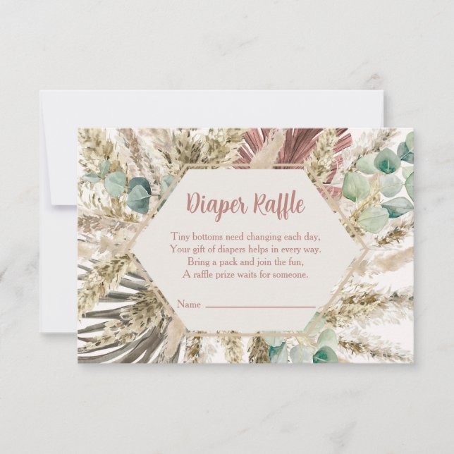  Boho Pampas Grass Diaper Raffle Card | Neutral (Front)
