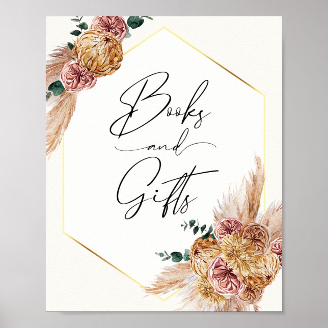 Boho Pampas Grass Dried Bouquet Books and Gifts Po Poster (Front)