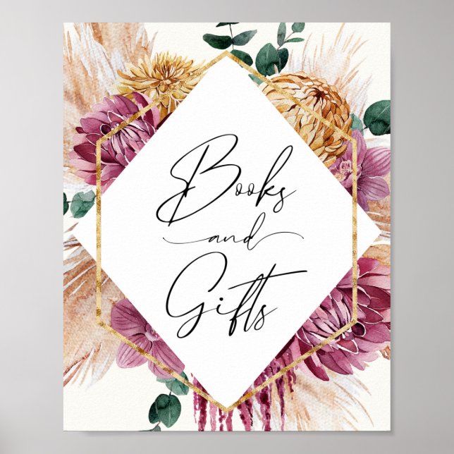 Boho Pampas Grass Dried Bouquet Books and Gifts Poster (Front)