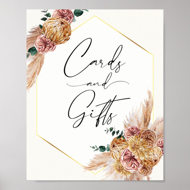 Boho Pampas Grass Dried Bouquet Cards and Gifts Po Poster (Front)