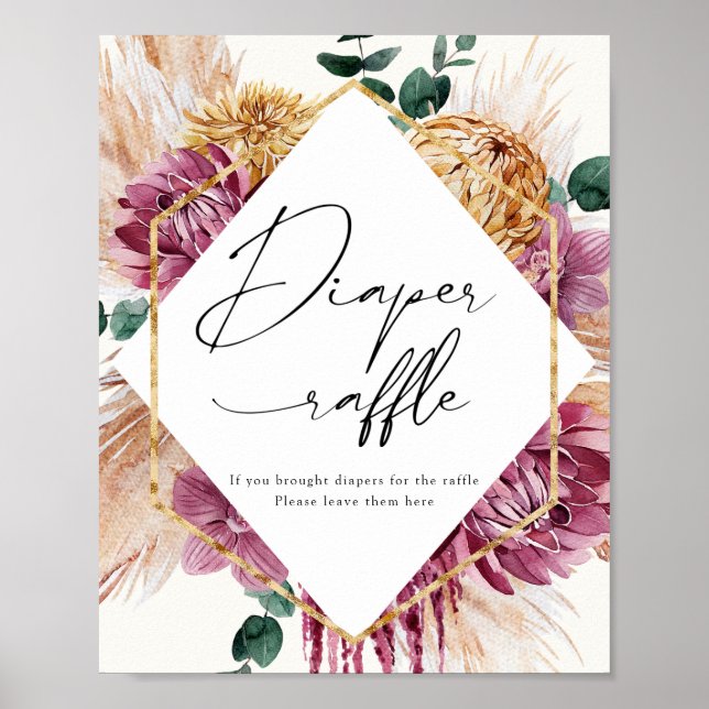 Boho Pampas Grass Dried Bouquet Diaper Raffle Poster (Front)