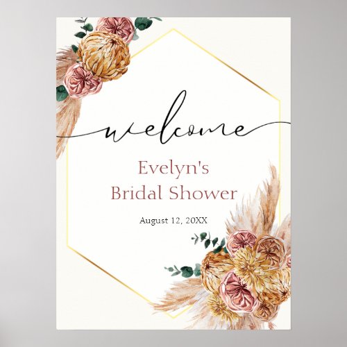 Boho Pampas Grass Dried Bouquet Welcome  Poster