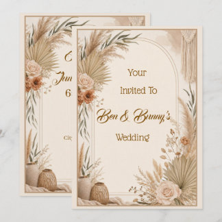 Boho Pampas Grass Dried Floral Neutral Invitation