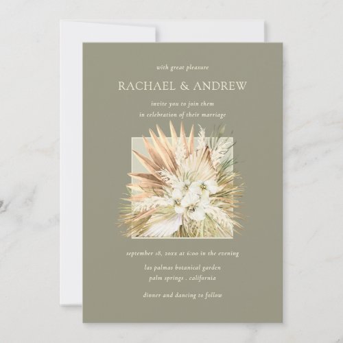 Boho Pampas Grass Dried Flowers Bouquet Wedding Invitation