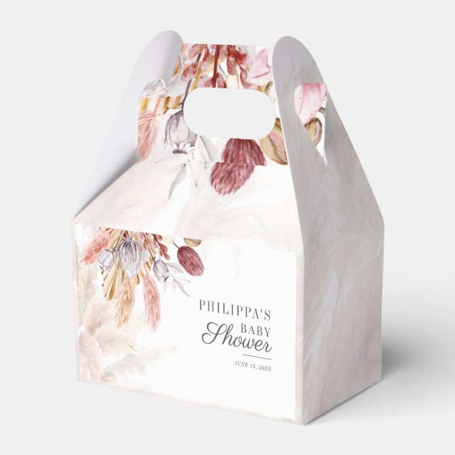 Boho Pampas Grass Dried Flowers Girl Baby Shower Favor Boxes (Front Side)