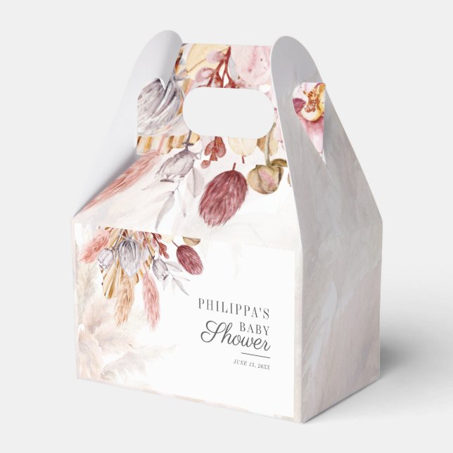 Boho Pampas Grass Dried Flowers Girl Baby Shower Favor Boxes (Front Side)
