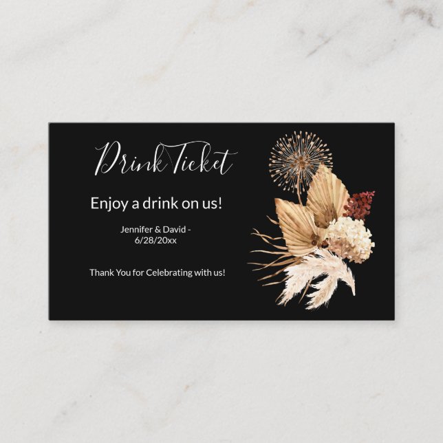 Boho Pampas Grass Drink Ticket Enclosure Card (Front)