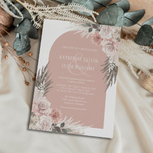 Boho Pampas Grass Dusty Pink Floral Wedding Invitation
