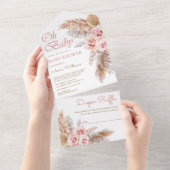 Boho Pampas Grass Dusty Pink Roses Baby Shower All In One Invitation (Tearaway)