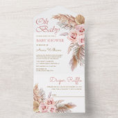 Boho Pampas Grass Dusty Pink Roses Baby Shower All In One Invitation (Inside)