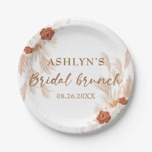 Boho Pampas Grass Elegant Bridal Brunch Terracotta Paper Plates