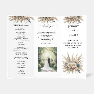 Boho Pampas Grass Elegant Trifold Wedding Program Brochure