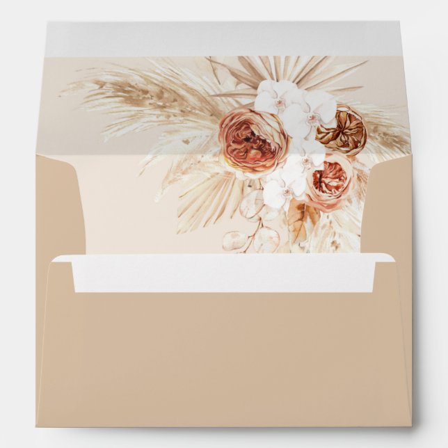 Boho Pampas Grass Envelopes, Modern Floral Liners Envelope (Back (Bottom))