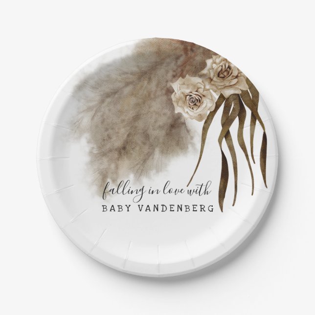 Boho Pampas Grass Fall Baby Shower Paper Plates (Front)