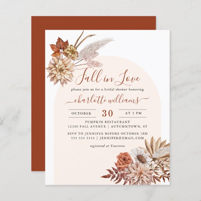 Boho Pampas Grass Fall Bridal Shower Invitation (Front/Back)