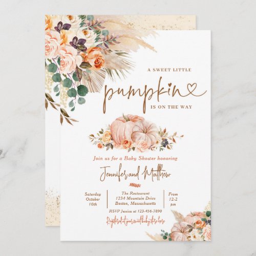 Boho Pampas Grass Fall Floral Pumpkin Baby Shower Invitation