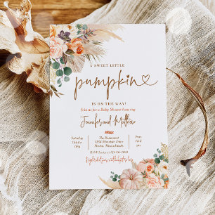 Boho Pampas Grass Fall Floral Pumpkin Baby Shower Invitation