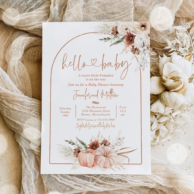 Boho Pampas Grass Fall Floral Pumpkin Baby Shower Invitation (Creator Uploaded)