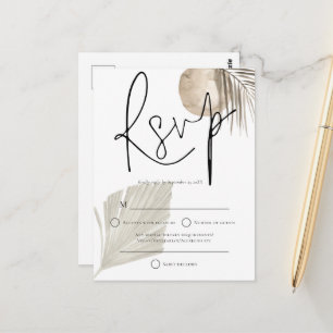 Boho Pampas Grass fan Wedding RSVP Postcard