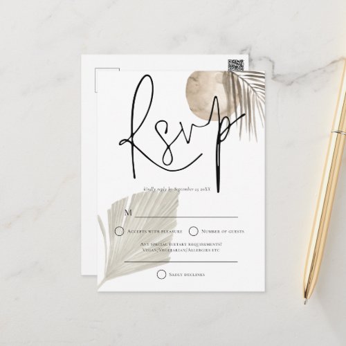 Boho Pampas Grass fan Wedding RSVP Postcard