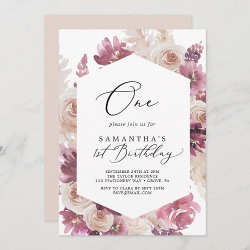 Boho Pampas Grass First Birthday Party Invitation