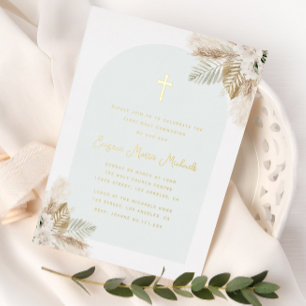boho pampas grass first communion foil invitation