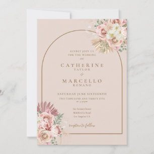 Boho Pampas Grass Floral Arch Wedding Invitation