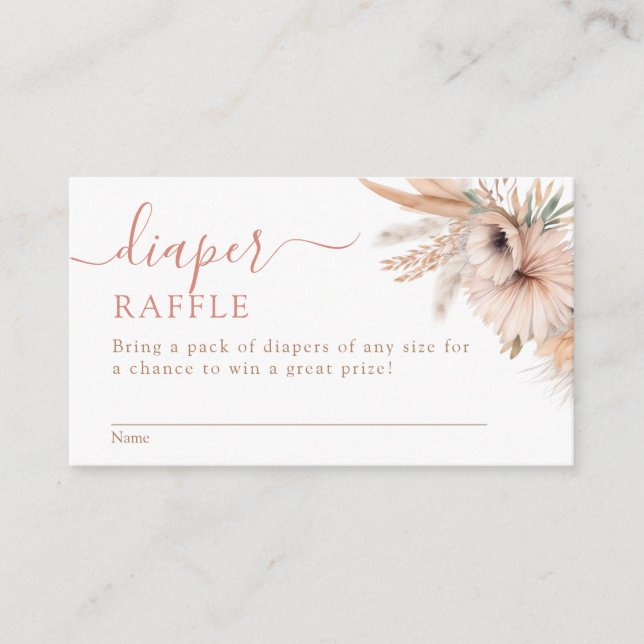 Boho Pampas Grass Floral Baby Shower Diaper Raffle Enclosure Card (Front)