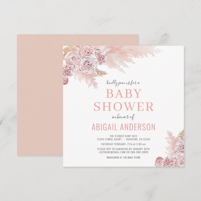 Boho Pampas Grass Floral Baby Shower Invitation (Front/Back)
