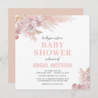 Boho Pampas Grass Floral Baby Shower Invitation