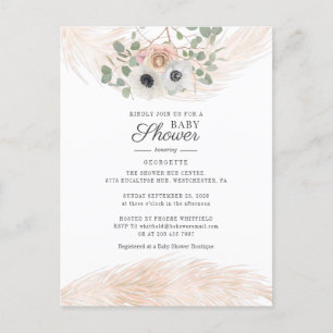 Boho Pampas Grass Floral Baby Shower Invitation Postcard