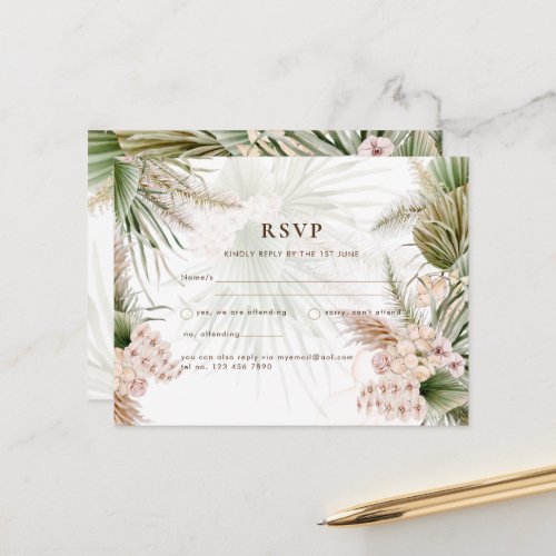 BOHO Pampas Grass Floral Blush Wedding Postcard