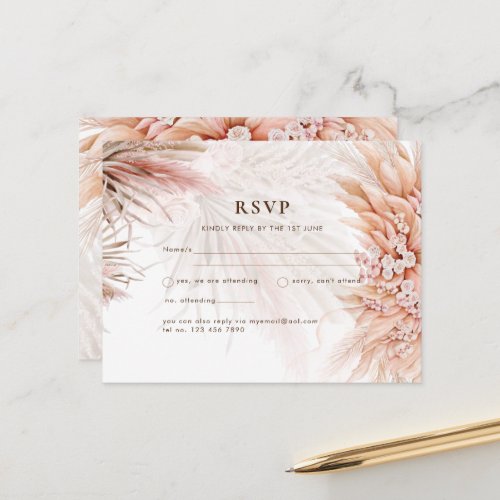 BOHO Pampas Grass Floral Blush Wedding Postcard