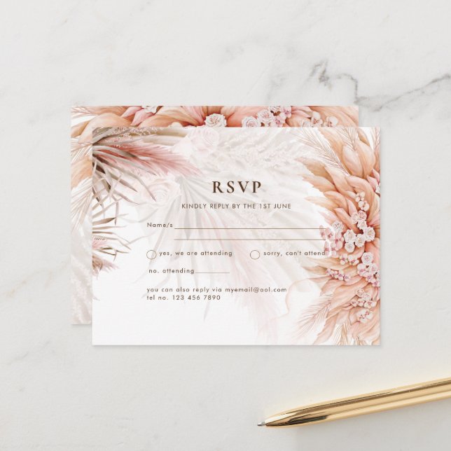 BOHO Pampas Grass Floral Blush Wedding Postcard (Front/Back In Situ)