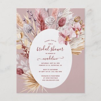 Boho Pampas Grass Floral Bridal Shower Invitation Flyer by EnchantedFinch at Zazzle