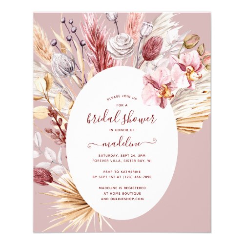 Boho Pampas Grass Floral Bridal Shower Invitation Flyer