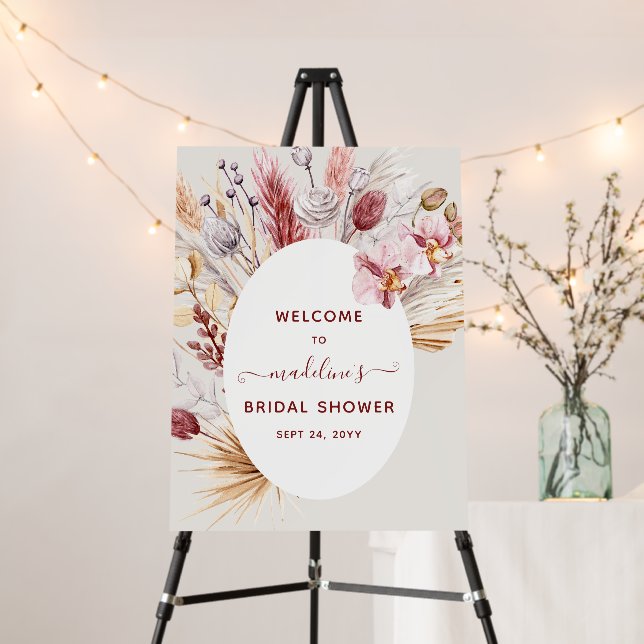 Boho Pampas Grass Floral Bridal Shower Welcome Foam Board (In Situ (Stand))
