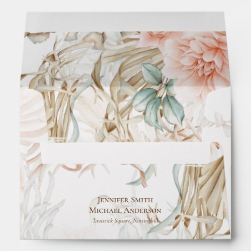 BOHO Pampas Grass Floral Coral Sage Wedding Envelope