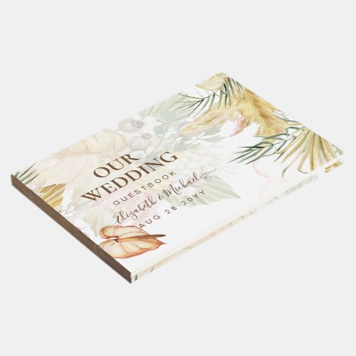 BOHO Pampas Grass Floral Coral Sage Wedding Guest  Guest Book