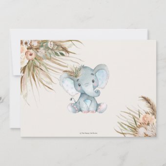 Boho Pampas Grass Floral Elephant Baby Shower Boy Invitation | Zazzle