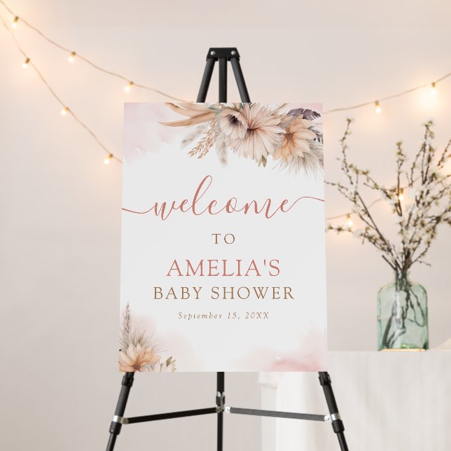 Boho Pampas Grass Floral Girl Baby Shower Welcome Foam Board (In Situ (Stand))