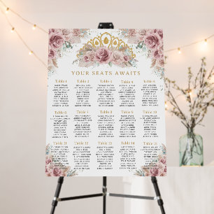 Boho Pampas Grass Floral Quinceañera Seating Chart Foam Board