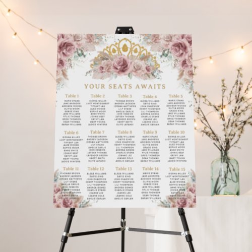 Boho Pampas Grass Floral Quinceaera Seating Chart Foam Board