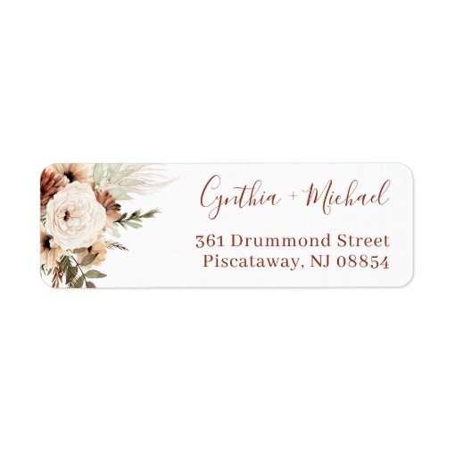 Boho Pampas Grass Floral Terracotta Earthy Address Label | Zazzle