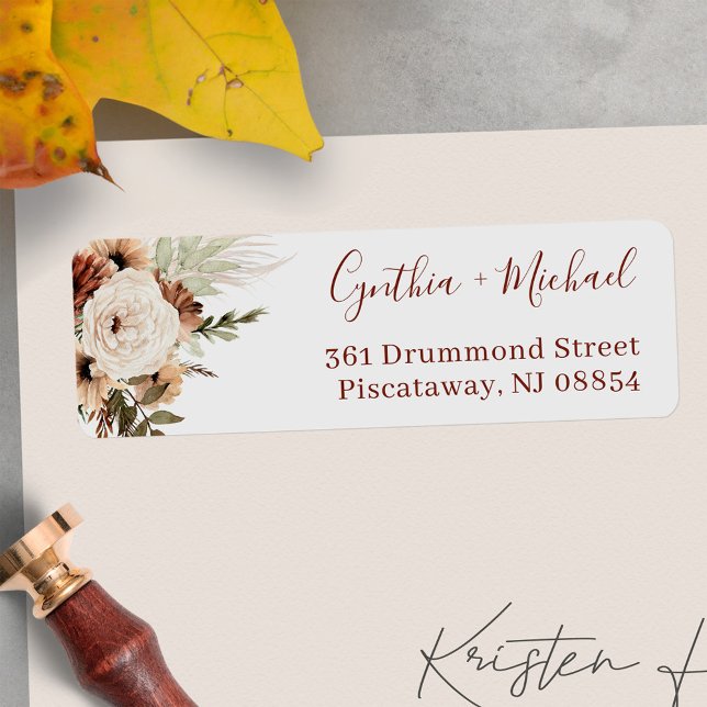 Boho Pampas Grass Floral Terracotta Earthy Address Label (Make your envelopes stand out with these stylish and customizable address labels.)