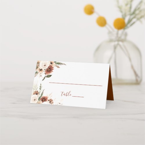 Boho Pampas Grass Floral Terracotta Wedding Place Card